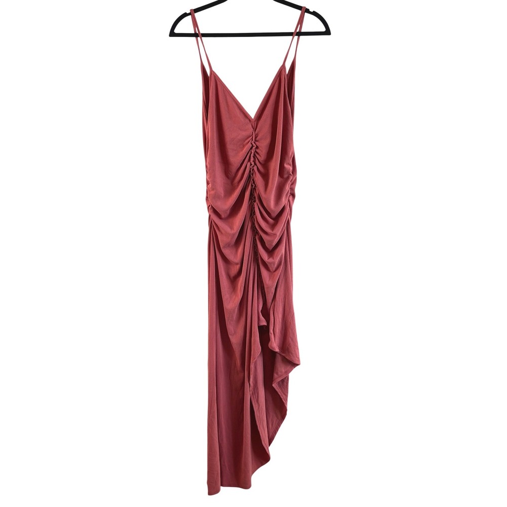 Free People FP Beach XL Coral Ruched Asymmetric Jersey Midi Dress